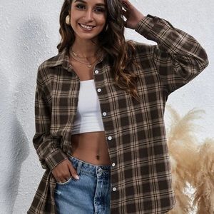 Plaid Print Button Front Overshirt NWOT